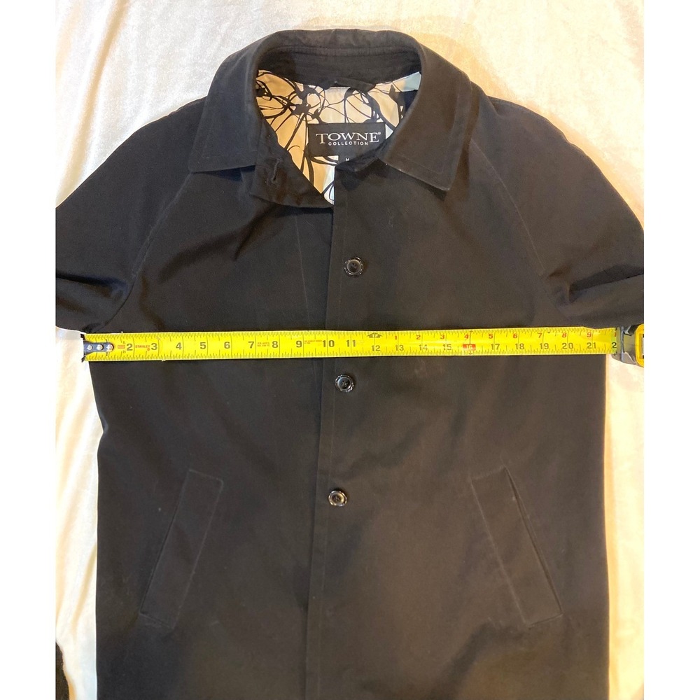Towne Collection Black Trench Coat Mid Length Button Front Car‎ Coat Womens M - Picture 7 of 12